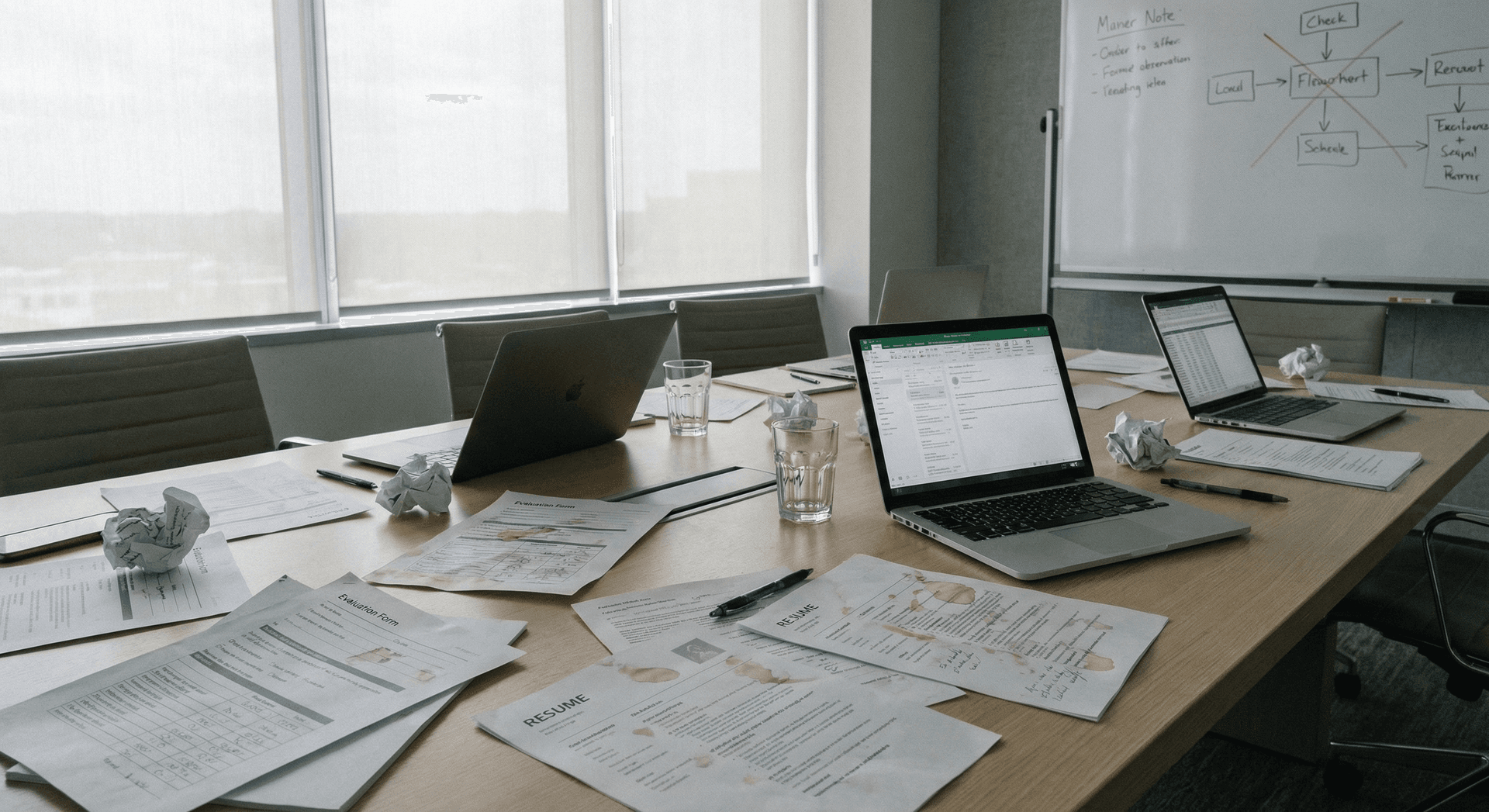 面接評価の課題 — 散乱する評価書類